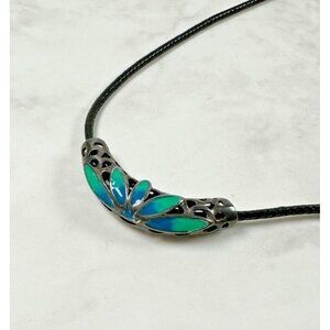 Sterling Silver Enamel Lotus Flower Slider Pendant on Black Cord Necklace - 16"